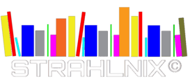 Das Strahlnix Logo zeigt farbige Bücher, welche verschiedene Größen haben. Unter den Büchern ist ein Schriftzug "STRAHLNIX"